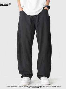 HOTRULES/热规则夏季新款美式伞兵裤宽松百搭直筒冰丝日系工装裤
