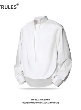 HOTRULES简约纯色假两件设计长袖衬衫男宽松休闲百搭时尚小众上衣