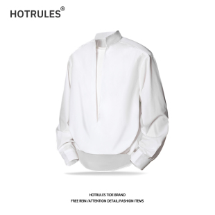 宽松休闲小众上衣服 男春秋款 HOTRULES简约纯色假两件设计长袖 衬衫