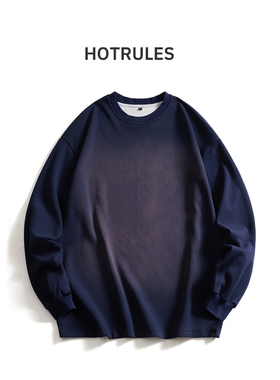 HOTRULES美式炒洗做旧卫衣宽松圆领百搭扎染上衣潮牌大码情侣衣服