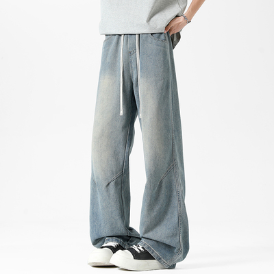 【褶皱垂感】美式牛仔裤男款夏季