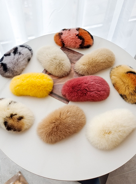 獭兔毛！Mango芒狗毛毛发夹女毛绒黄色芒果发卡头饰发饰BB夹秋冬