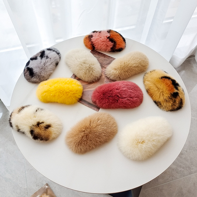 獭兔毛！Mango芒狗毛毛发夹女毛绒黄色芒果发卡头饰发饰BB夹秋冬