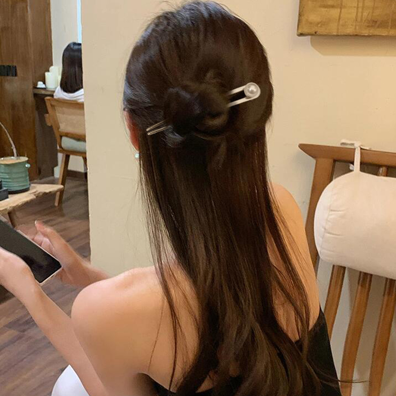 u形珍珠发簪女高级感金属簪子后脑勺新中式盘发简约现代发钗钗子
