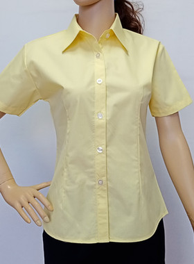 百搭薄款黄色修身女士短袖衬衣宽松白色女款衬衫夏季工衣厂服定制