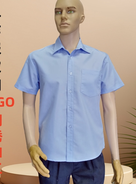 深圳工厂天蓝色男装衬衫定制夏季工衣宽松黄色男衬衣厂服刺绣字标