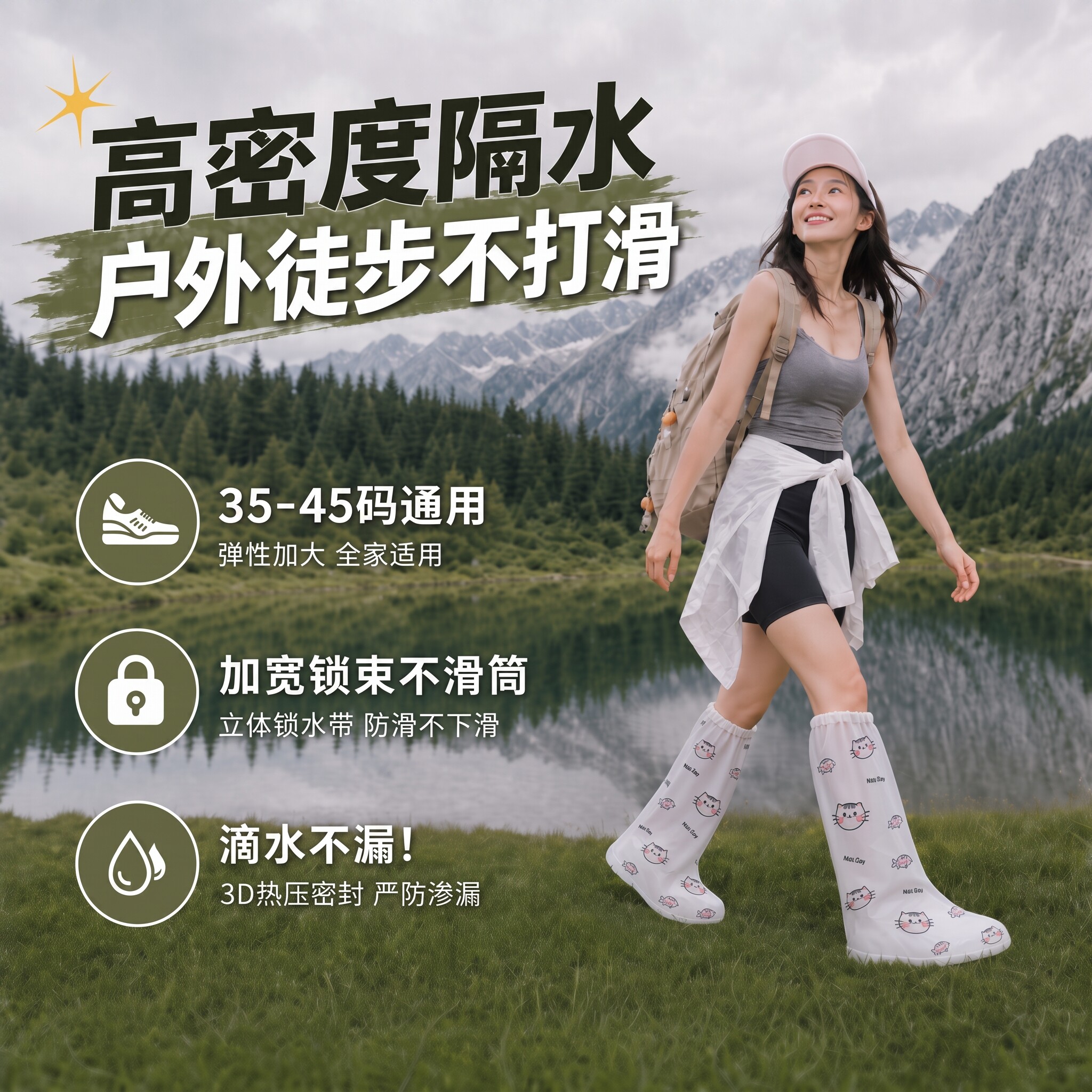 一次性防水鞋套加厚高筒印花鞋套图片