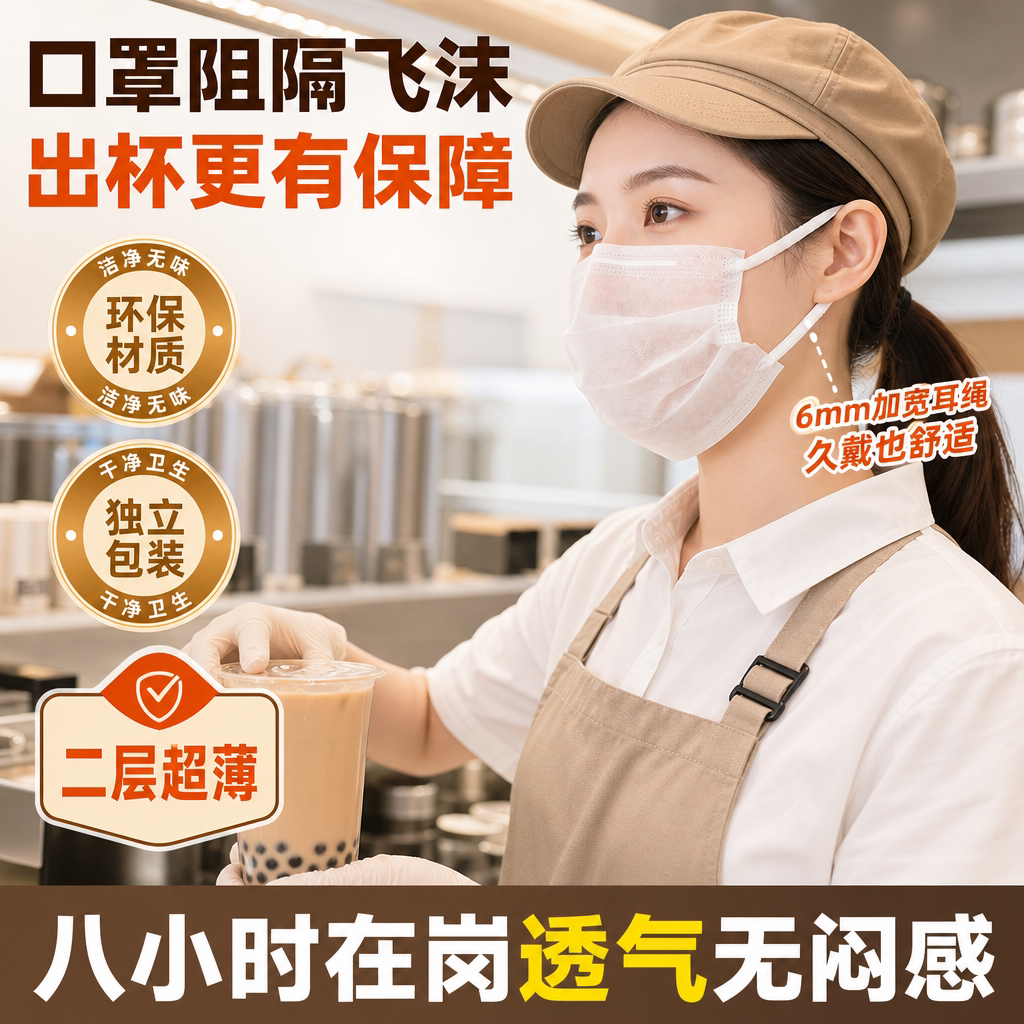 餐饮防飞沫透气一次性不勒耳口罩图片
