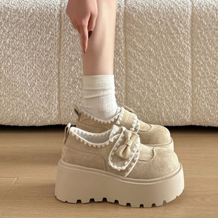 7CM增高蝴蝶结绝美配裙子一脚蹬乐福鞋 单鞋 女2026新款 厚底勃肯鞋