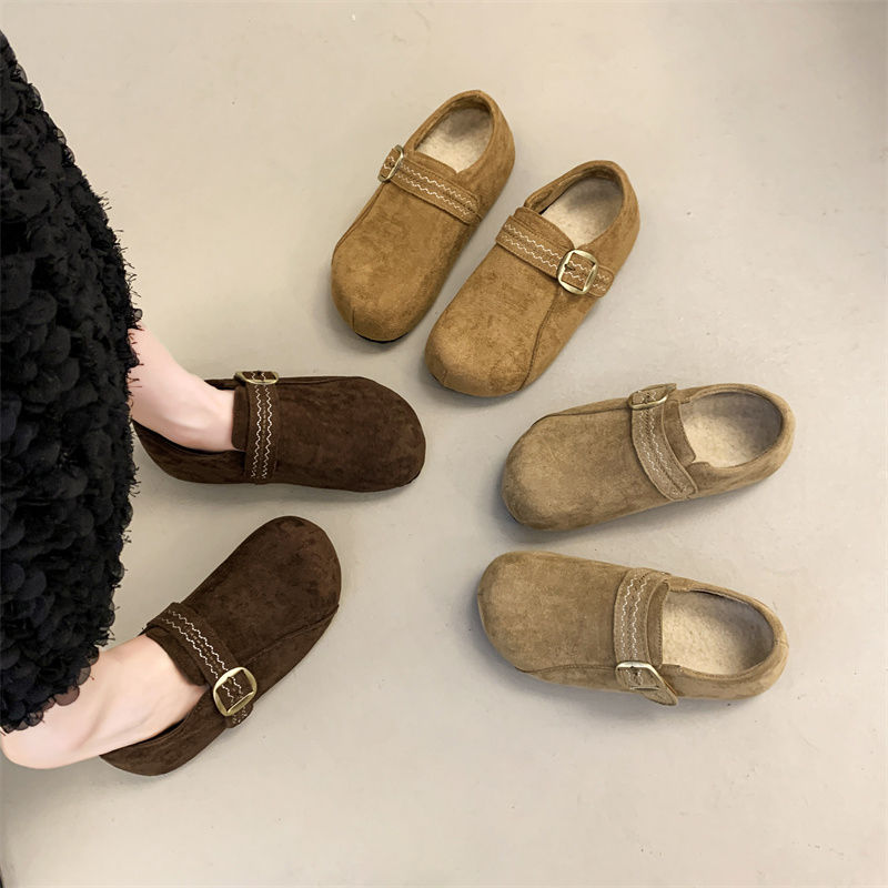 内增高勃肯鞋女款韩版新款冬季加绒复古百搭小个子一脚蹬全包棉鞋