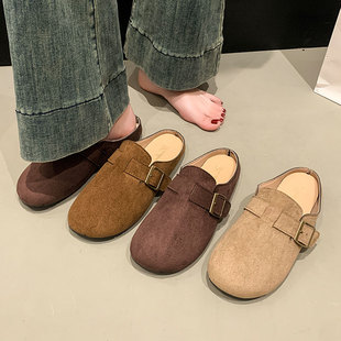 包头半拖女外穿2026新款春季复古豆豆懒人休闲百搭平底博肯鞋拖鞋