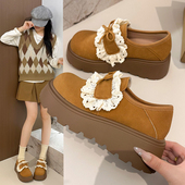 单鞋 小个子增高复古厚底全包勃肯鞋 配裙子软底法式 春季 女2026新款