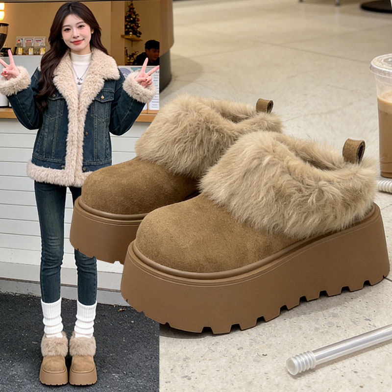 加绒保暖厚底毛毛拖鞋女冬外穿2026新款防滑小个子增高勃肯棉拖鞋