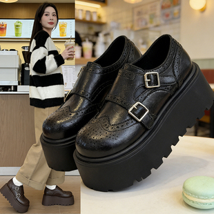 日韩JK松糕厚底搭扣小皮鞋女布洛克2026新款增高乐福鞋复古单鞋女
