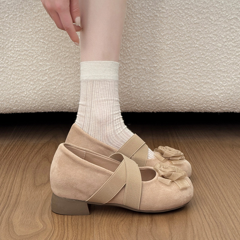 复古百搭粗跟浅口单鞋女2026新款春季配裙子内增高法式玛丽珍鞋子