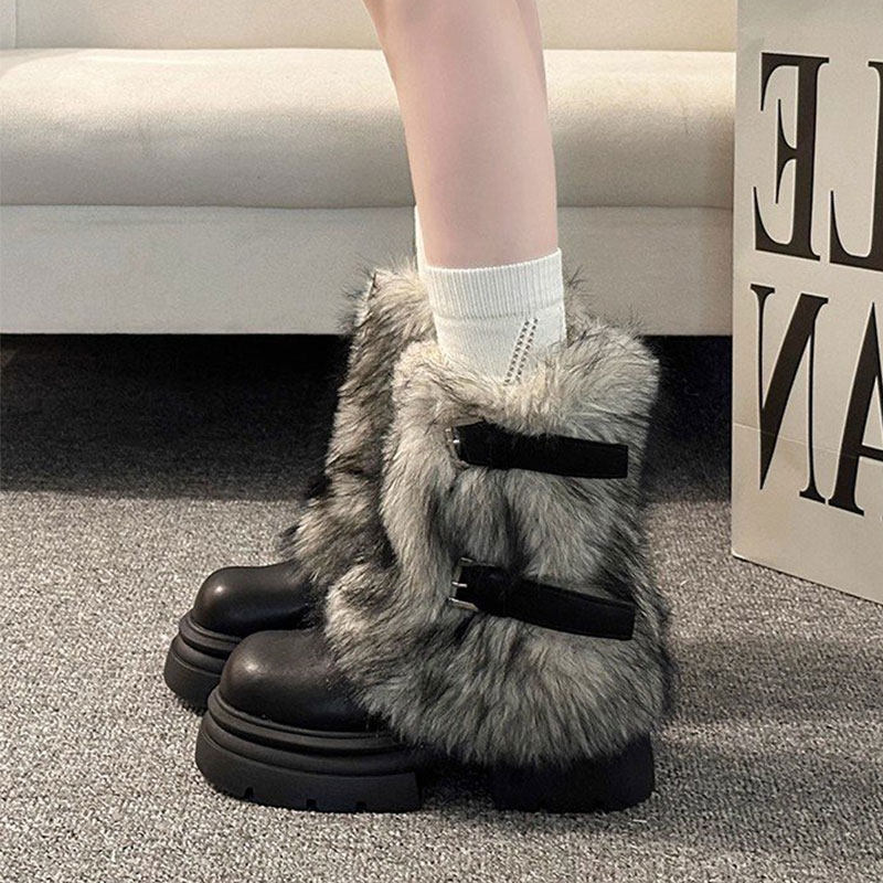 雪地靴女款2026新款冬季加绒雪地棉增高棉靴厚底毛绒短靴子马丁靴
