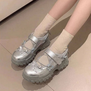 蝴蝶结厚底玛丽珍老爹鞋女2026春夏季新款透气芭蕾运动鞋女休闲鞋