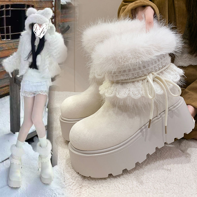 松糕厚底增高勃肯鞋雪地靴女韩版冬季新款爆款毛毛短靴东北棉鞋靴