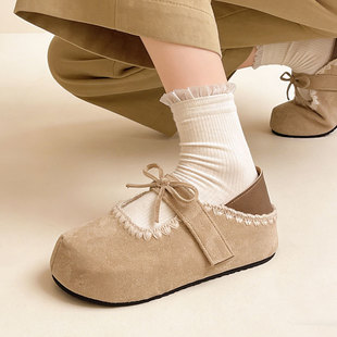 玛丽珍勃肯鞋女2026新款魔术贴一脚蹬平底软底不累脚内增高单鞋女