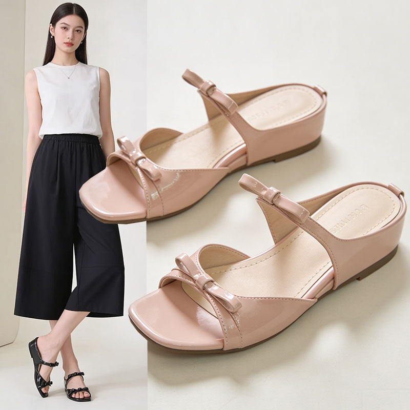 内增高裸色温柔凉拖鞋女夏外穿2026新款一脚蹬百搭配裙子坡跟凉鞋