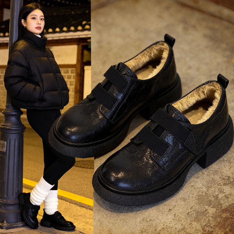 厚底乐福鞋女2026春秋新款英伦黑色百搭一脚蹬小皮鞋女加绒单鞋子,女鞋,深口单鞋,淘宝优惠券,粉丝福利购,淘宝优惠卷