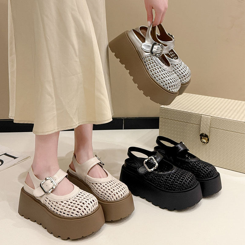 厚底增高包头凉鞋女款夏季配裙子2026新款编织小个子显高罗马凉鞋