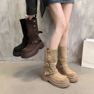 厚底增高英伦风马丁靴女款2026新款春夏西部牛仔废土风显瘦短靴女