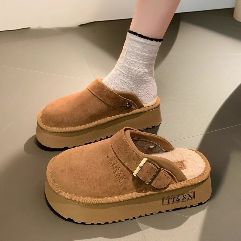 厚底毛毛勃肯鞋半拖女秋冬季2025新款加绒雪地靴两穿半包棉鞋女鞋