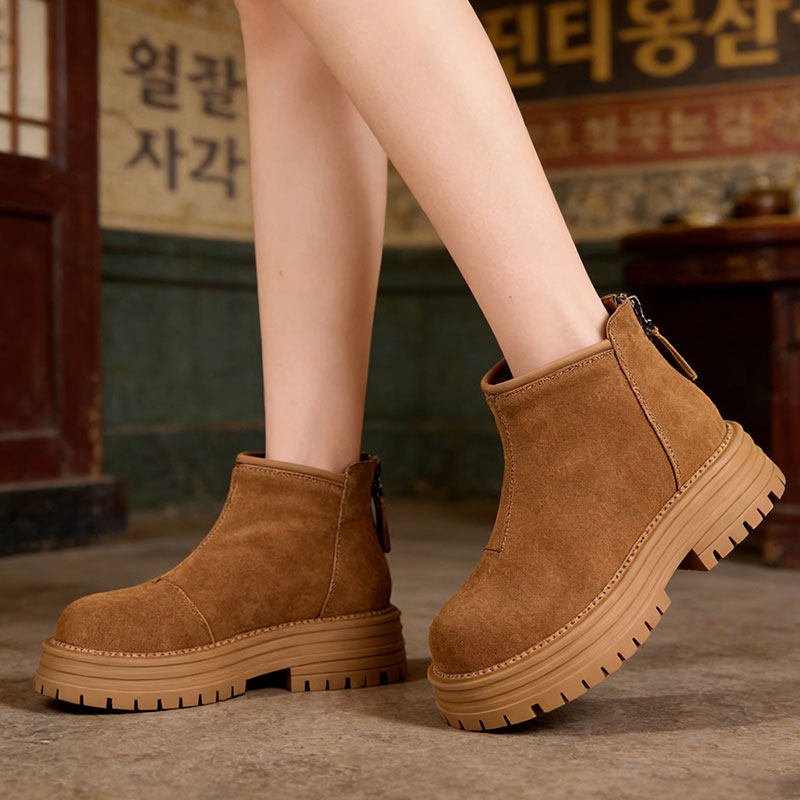 2026秋冬美拉德色系厚底短靴女磨砂绒面后拉链松糕底马丁靴女靴子,女鞋,马丁靴,淘宝优惠券,粉丝福利购,淘宝优惠卷