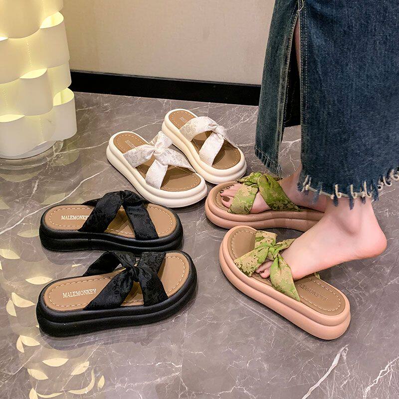 新中式国风凉拖鞋女夏外穿2025新款松糕厚底沙滩凉鞋配裙子一字拖