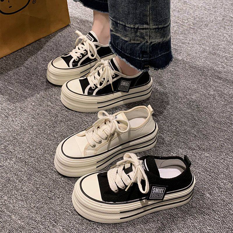 小众设计感爆款帆布鞋女潮2026春夏季新款韩版厚底小白鞋女板鞋子