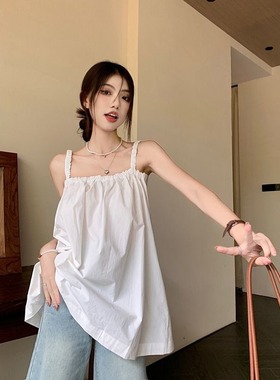 SHE ER 绝美气质白色一字肩吊带背心女夏无袖外穿美背遮副乳娃娃