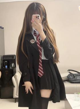 SHE ER小个子黑色风衣外套女2024秋季新款学院风中长款气质jk大衣
