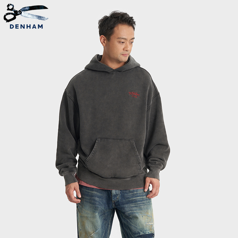 DENHAM黑色英伦玫瑰连帽卫衣男