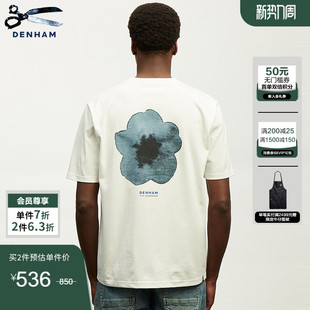 T恤男 蓝染花卉纯棉舒适白色短袖 DENHAM春夏季 男士