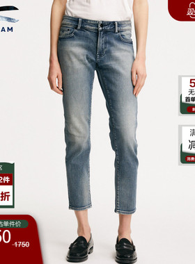 DENHAM女士蓝色复古水洗磨白宽松微锥中腰剪刀牛仔裤女MONROE