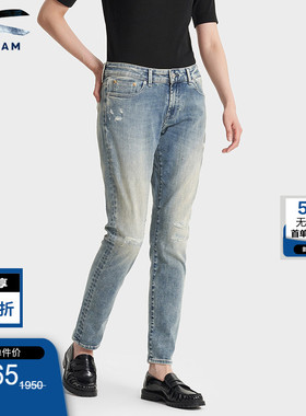 DENHAM女士左斜纹宽松微锥中腰复古蓝色剪刀牛仔裤MONROE