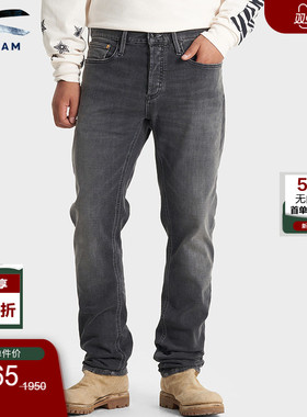 DENHAM2025年秋季新品男士复古水洗修身微锥中腰灰色牛仔裤RAZOR
