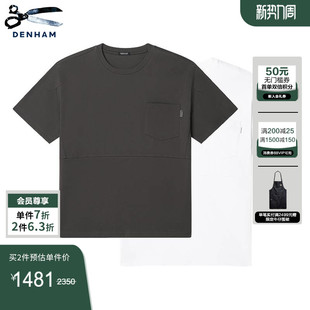 白色灰色短袖 DENHAM春夏季 简约两件套装 经典 T恤男 男女同款