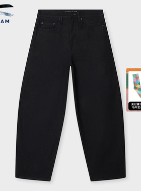 DENHAM25年秋冬女士复古高腰宽松阔腿黑色休闲牛仔裤TARU CB30