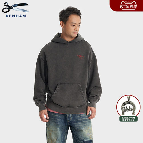 DENHAM黑色英伦玫瑰连帽卫衣男