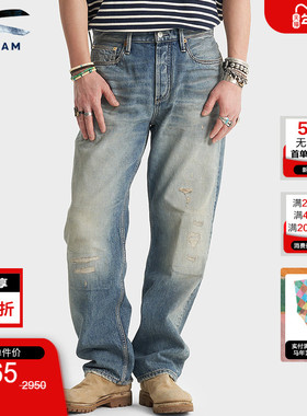 DENHAM2025年ARCHIVE男士休闲宽松直筒中腰蓝色牛仔裤DAGGER