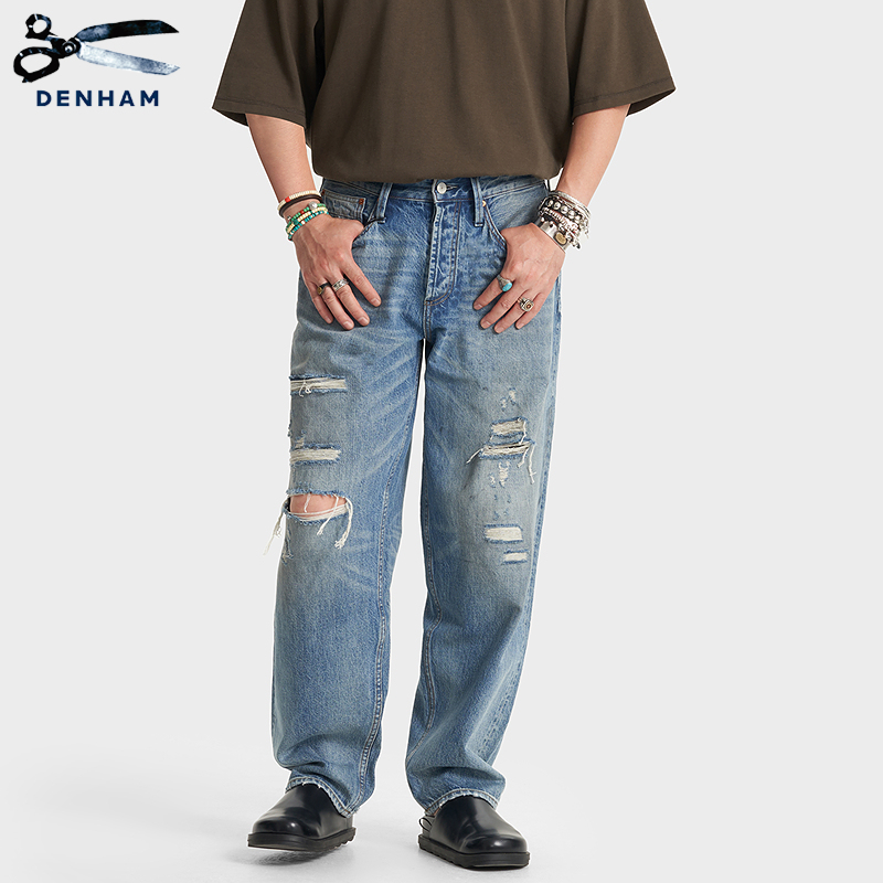DENHAM男士宽松破洞剪刀牛仔裤