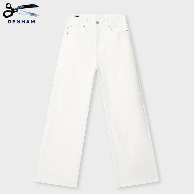 DENHAM米白色宽松直筒牛仔裤女