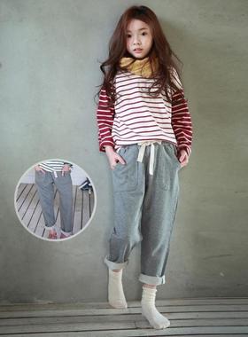 春秋灰色中腰新款女童休闲裤韩版童装中大童直筒裤长裤