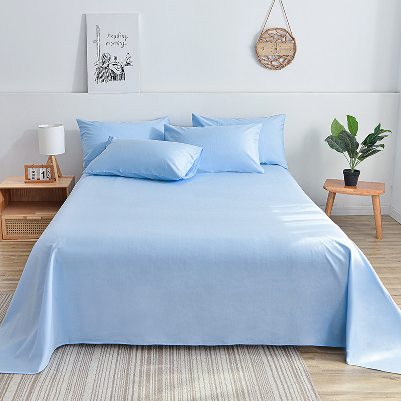 全棉简约大方素色蓝色床单单品纯棉斜纹环保印染纯色浅蓝色被单