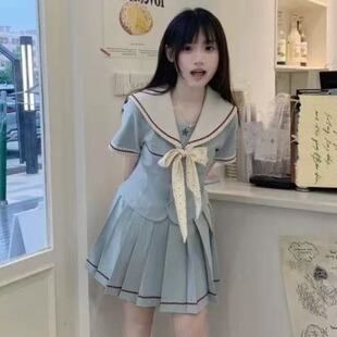 lulucake小薄荷jk收腰水手服薄荷蓝夏季 日系制服学院风短套装