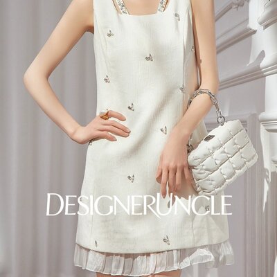oshea法式千金风连衣裙女夏2025新款重工钉钻荷叶边短款a字背心裙