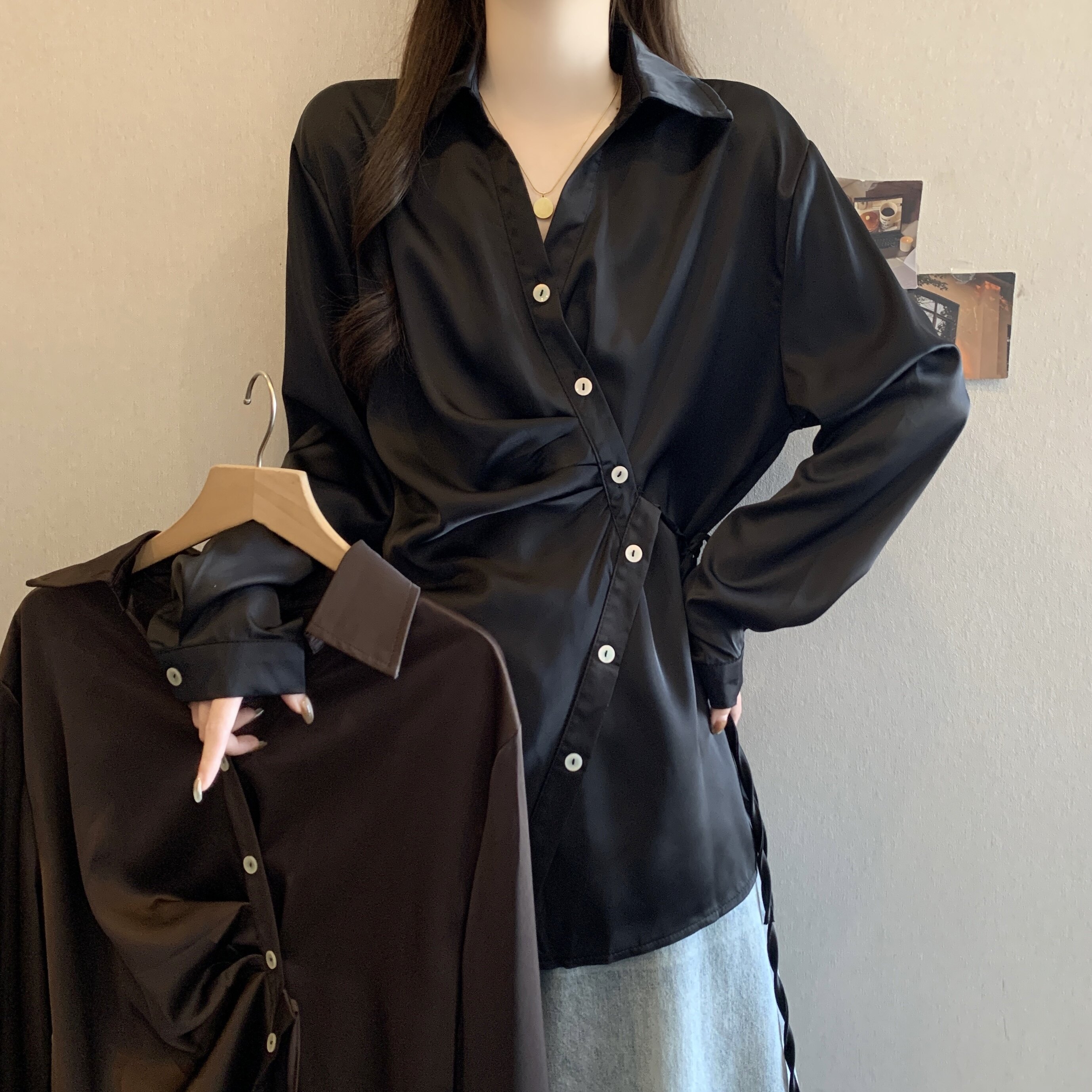 法式衬衫女士2026年春秋新款中长洋气爆款上衣小衫打底长袖衬衣