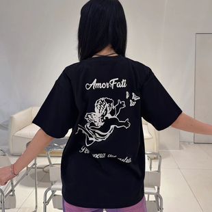 」刺绣圆领上衣P0286 「天使字母加厚植绒印花短袖 纸袋家冬季 新款